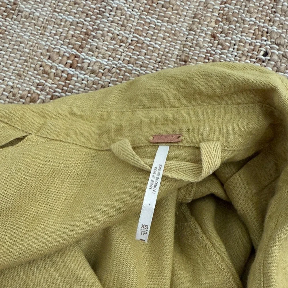 FREE PEOPLE Boho Chic Cotton Button-Up Swing Tunic XS Yellow Green Chartreuse